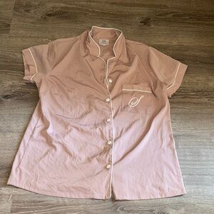 Pink Short Sleeve Button-Up Sleep Shirt